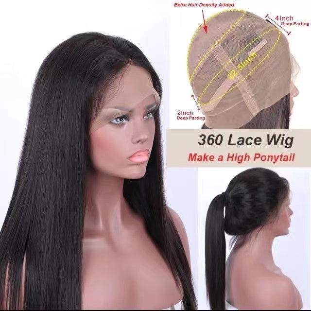 180% density 12-32 Inches 360 Lace wig Deep Wave Virgin Human Hair Natural Color