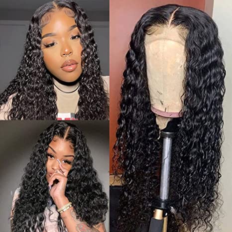 150% density Virgin Human Hair Water  Wave Lace Front Wig Natural Color