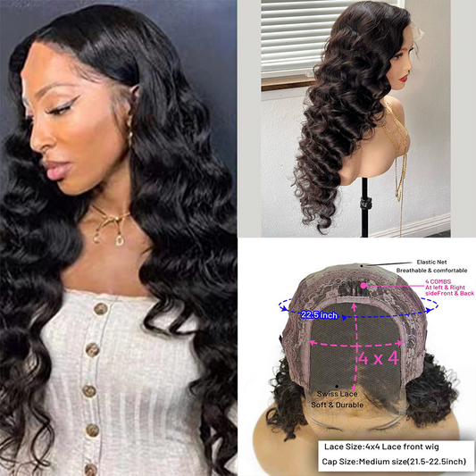 Loose deep wave 4*4  Lace Closure Wigs 150%-250% Density Pre Plucked Bleached Lace Wigs Human Hair