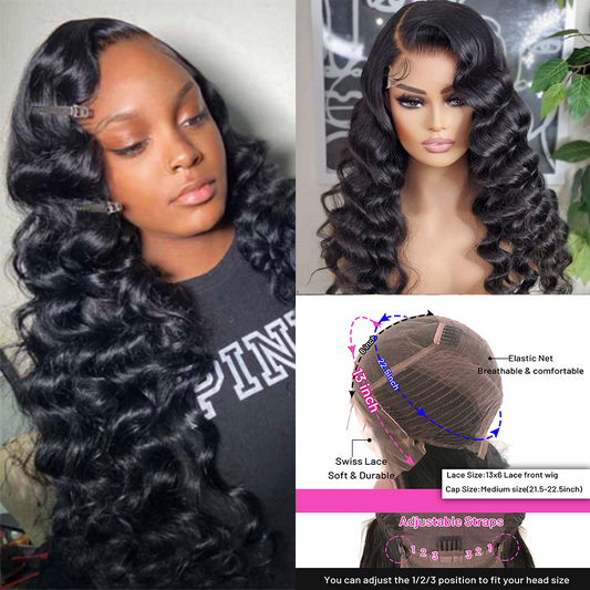 150%-250%  density 10-30 Inches 13*6  Lace Front  wig Loose wave  Virgin Human Hair Natural Color