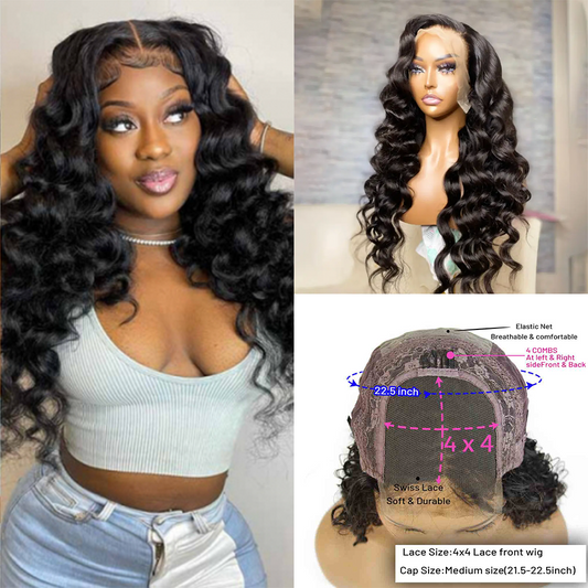 Loose wave 4*4 Closure Wigs 150% & 200% density Virgin Human Hair Glueless Pre Plucked Hairline With Baby Hair