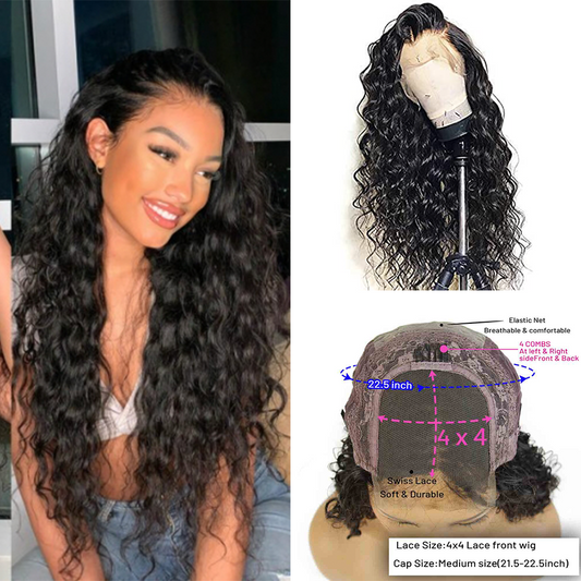 10-32inches Natural wave 4*4 lace closure  Wigs  150% -250% Density Virgin Human Hair Natural Color