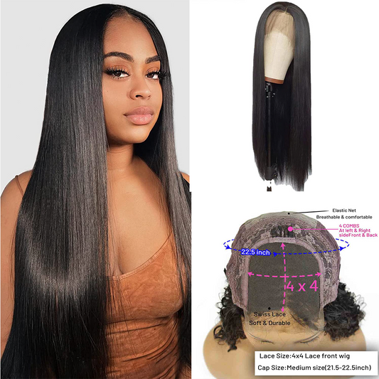 4*4 straight Closure Wigs 150% - 250% density Virgin Human Hair Pre Plucked Hairline With Baby Hair