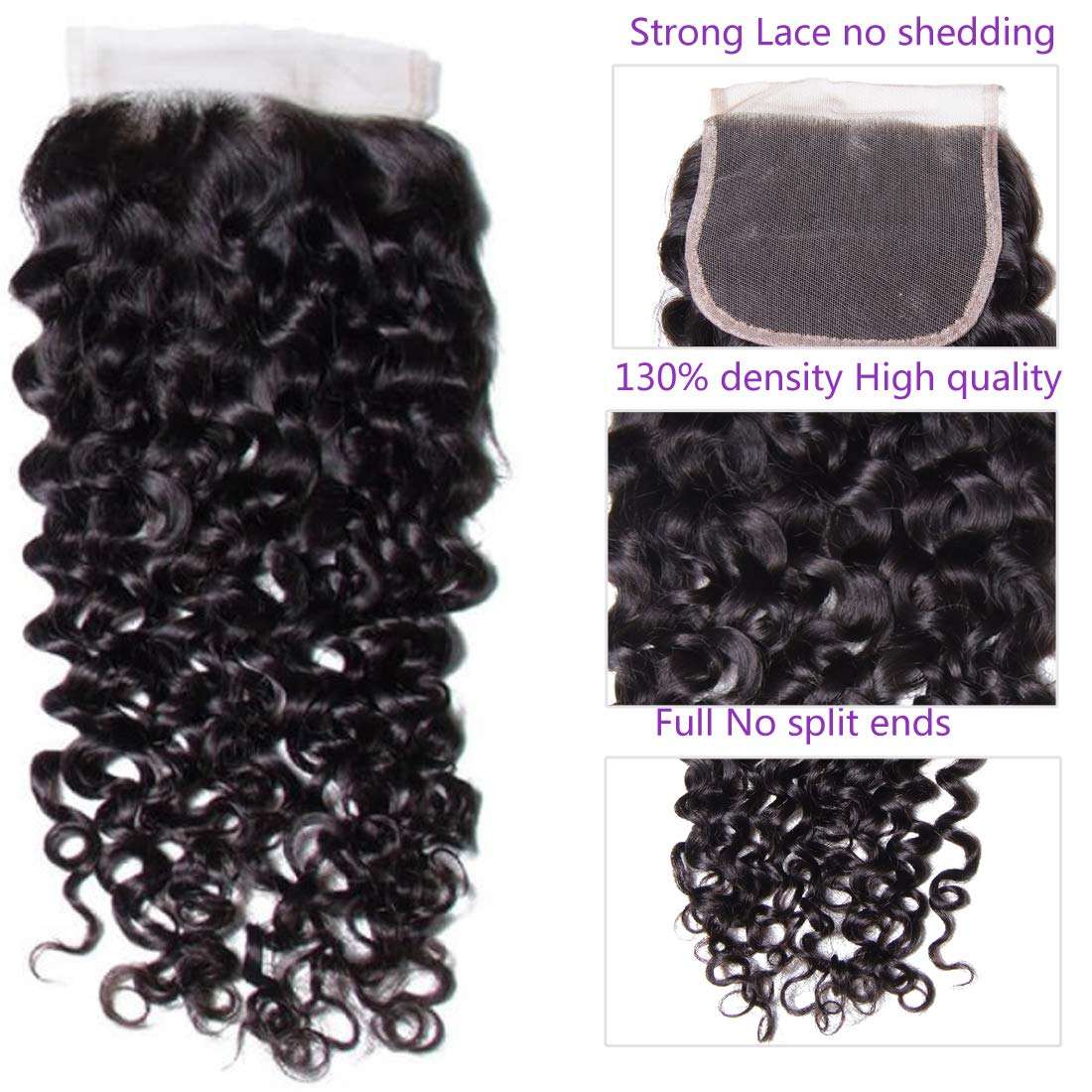 4*4 lace closure Jerry curly Virgin Human Hair Natural Color