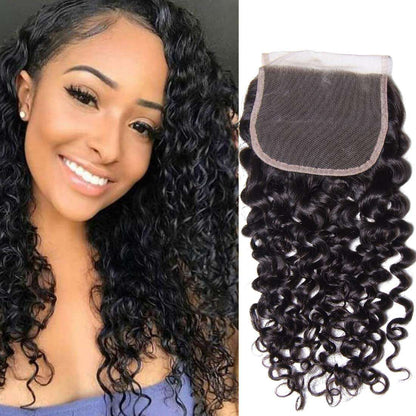 4*4 lace closure Jerry curly Virgin Human Hair Natural Color