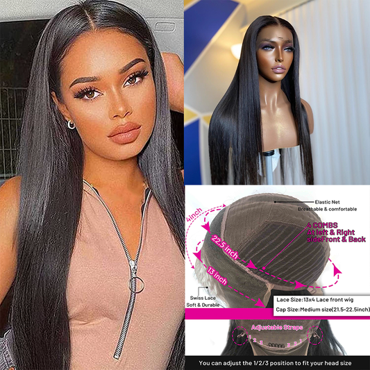 130% 150% 180% 200% 250%  density10-30inch 13*4 straight Virgin Human Hair Straight Transparent Lace Front Wig Natural Color